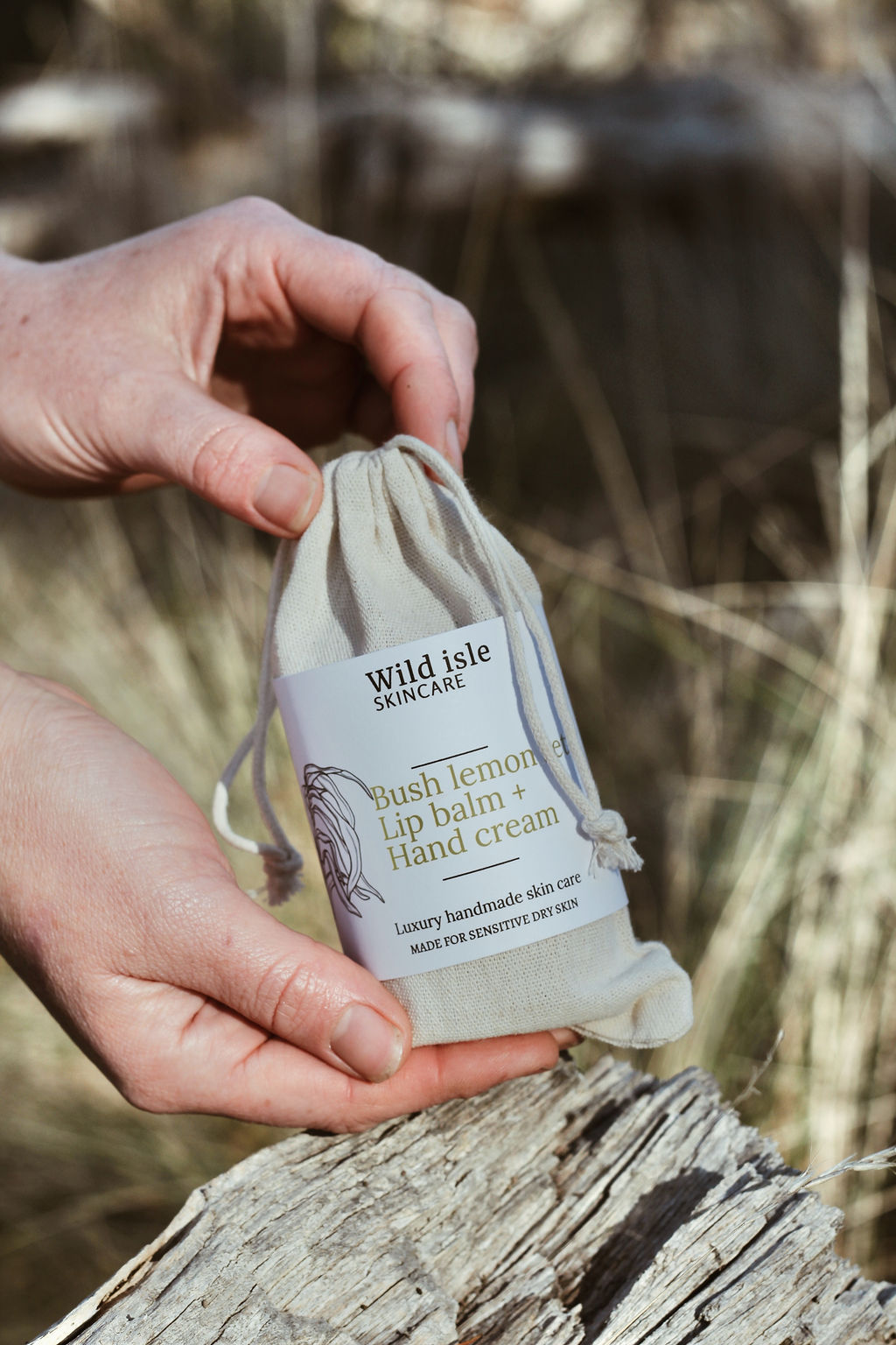 Bush lemon lip balm and hand cream wild isle set tasmanian made
