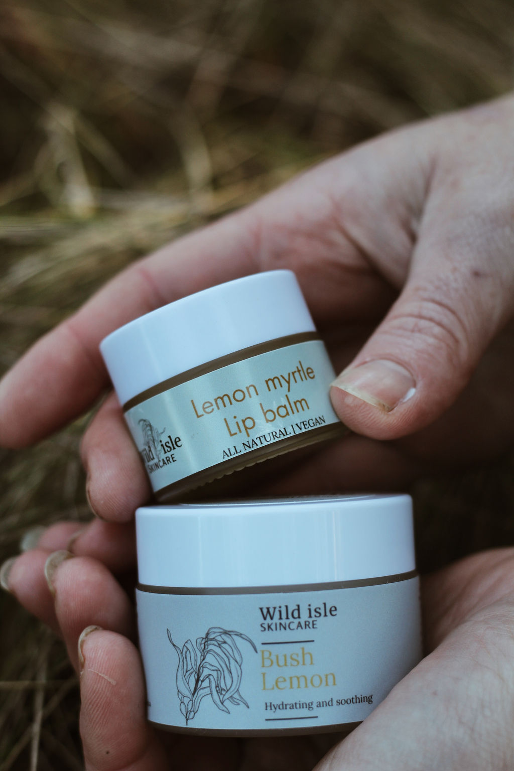 Bush lemon lip balm and hand cream wild isle set tasmanian made gift set lip balm