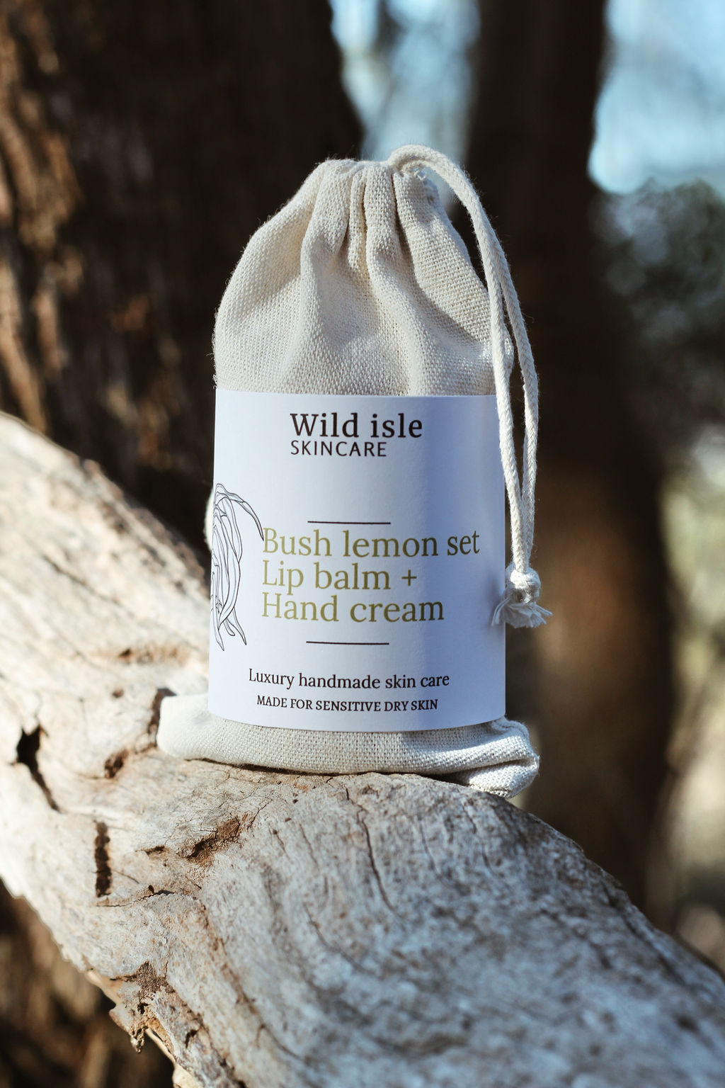 Bush lemon lip balm and hand cream wild isle set tasmanian made handcrafted